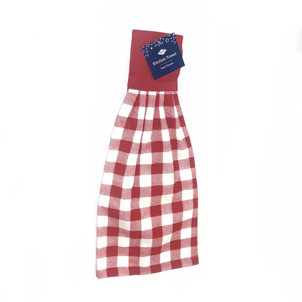 Red White Plaid Gingham Hanging Kitchen Towel